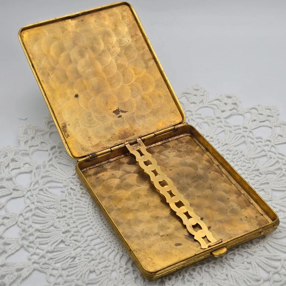 Vintage Art Deco Enamel Compact Cigarette Case Bliss Brothers machine turned